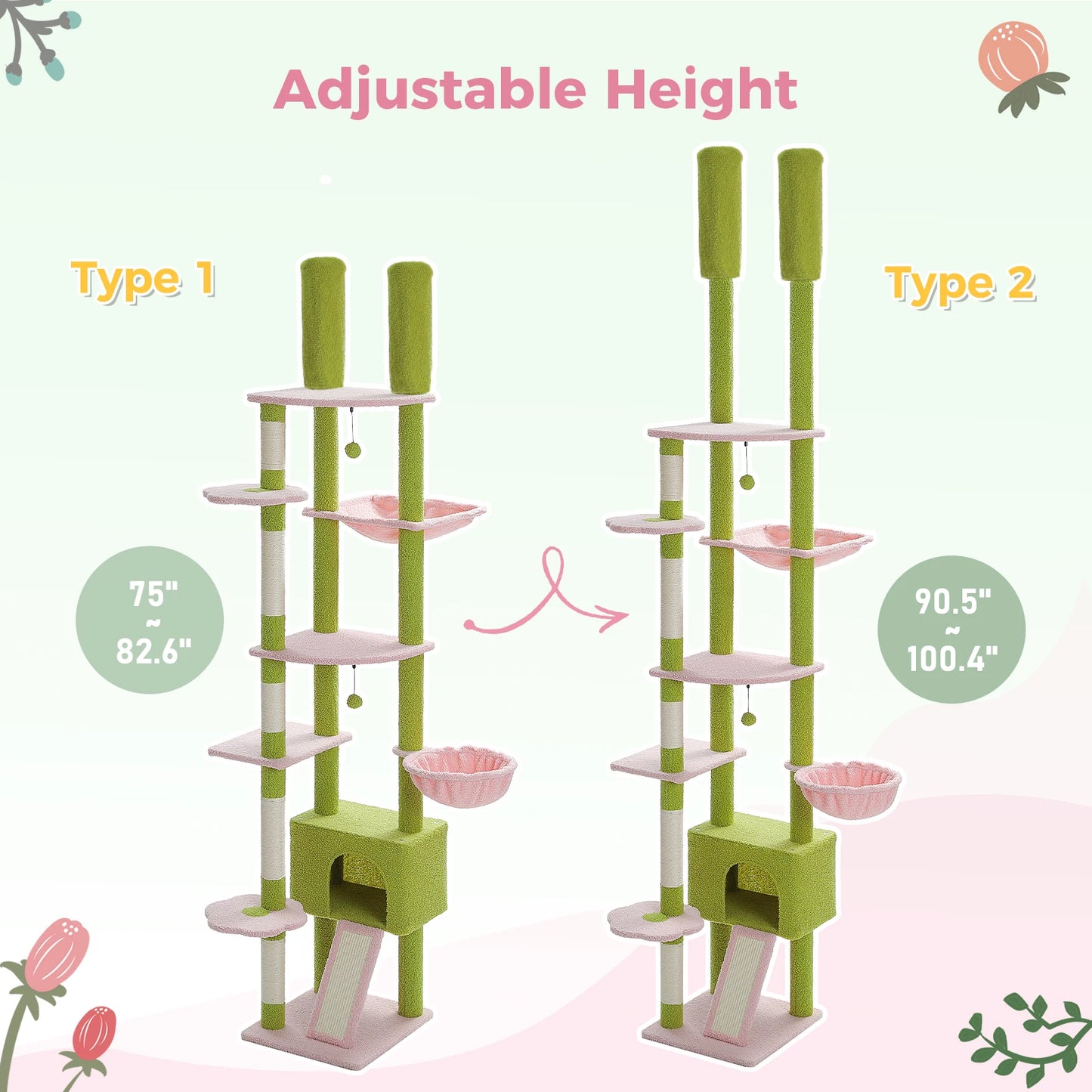 Adjustable Cat Tree and Scratching Post
