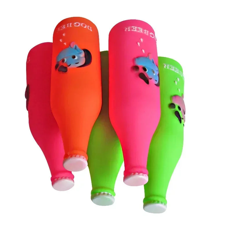 Silicone Squeaky Beer Bottle Dog Toy