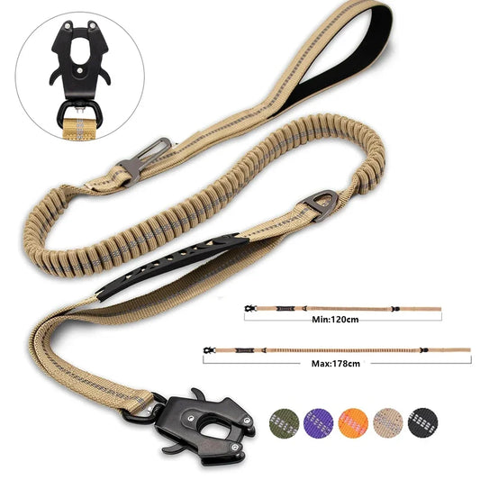 Heavy Duty No Pull Reflective Bungee Dog Leash with Car Seatbelt for Large Dogs