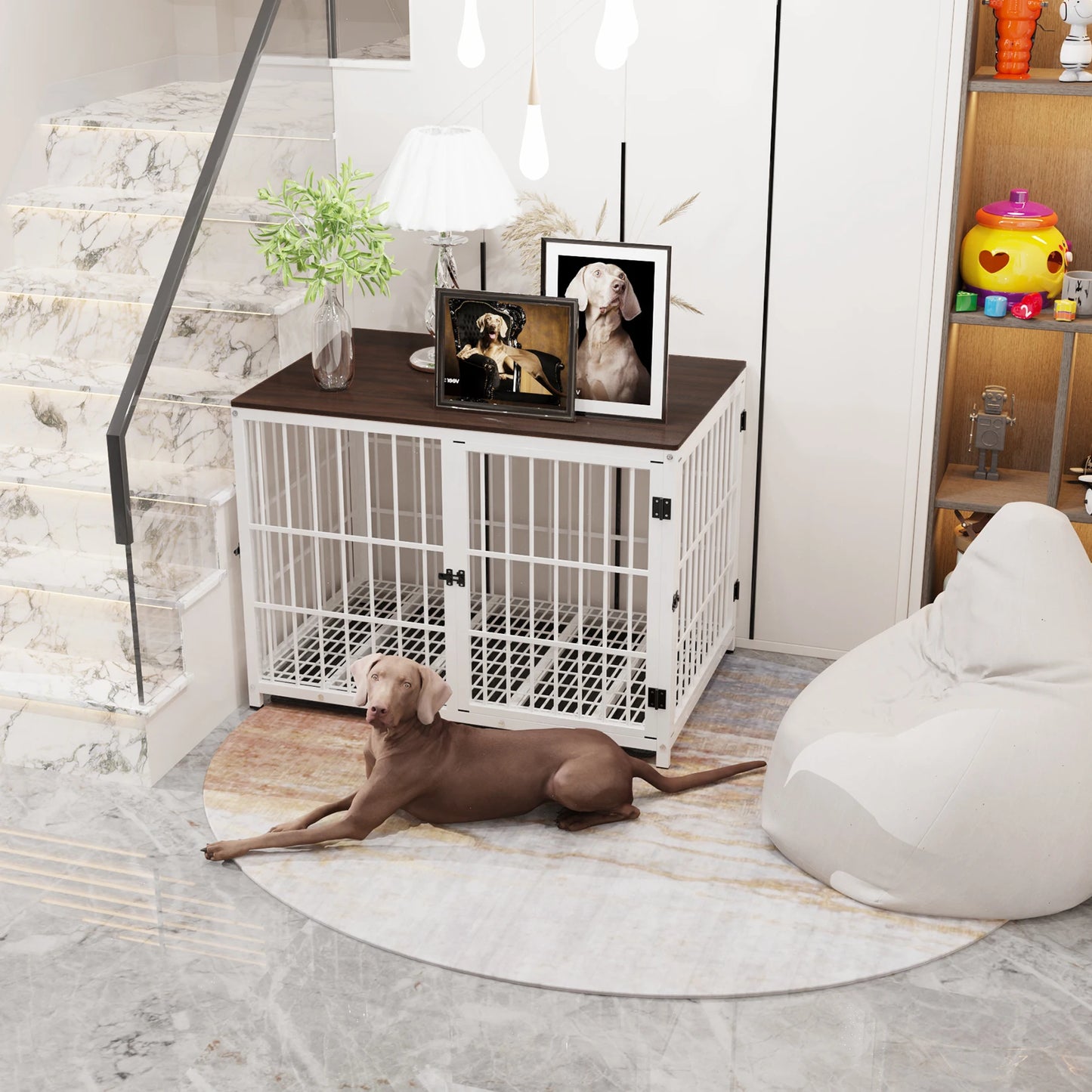 Metal Dog Kennel with Three Doors with Locks and Removable Tray