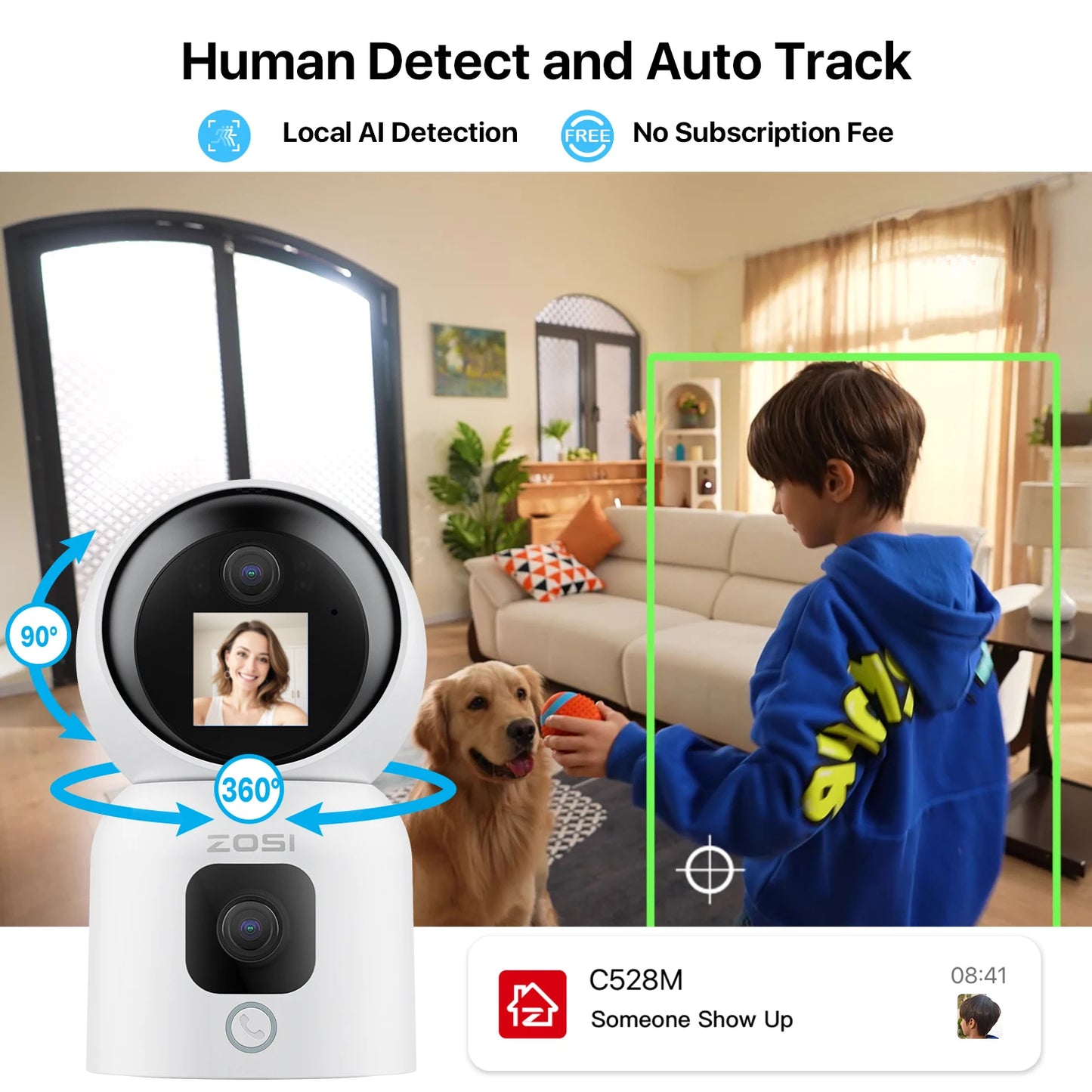 Dual-Lens Indoor Security Camera Two-Way Video