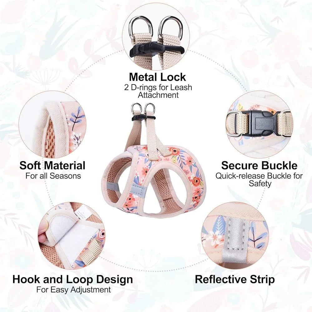 Floral Dog Harness and Leash Set