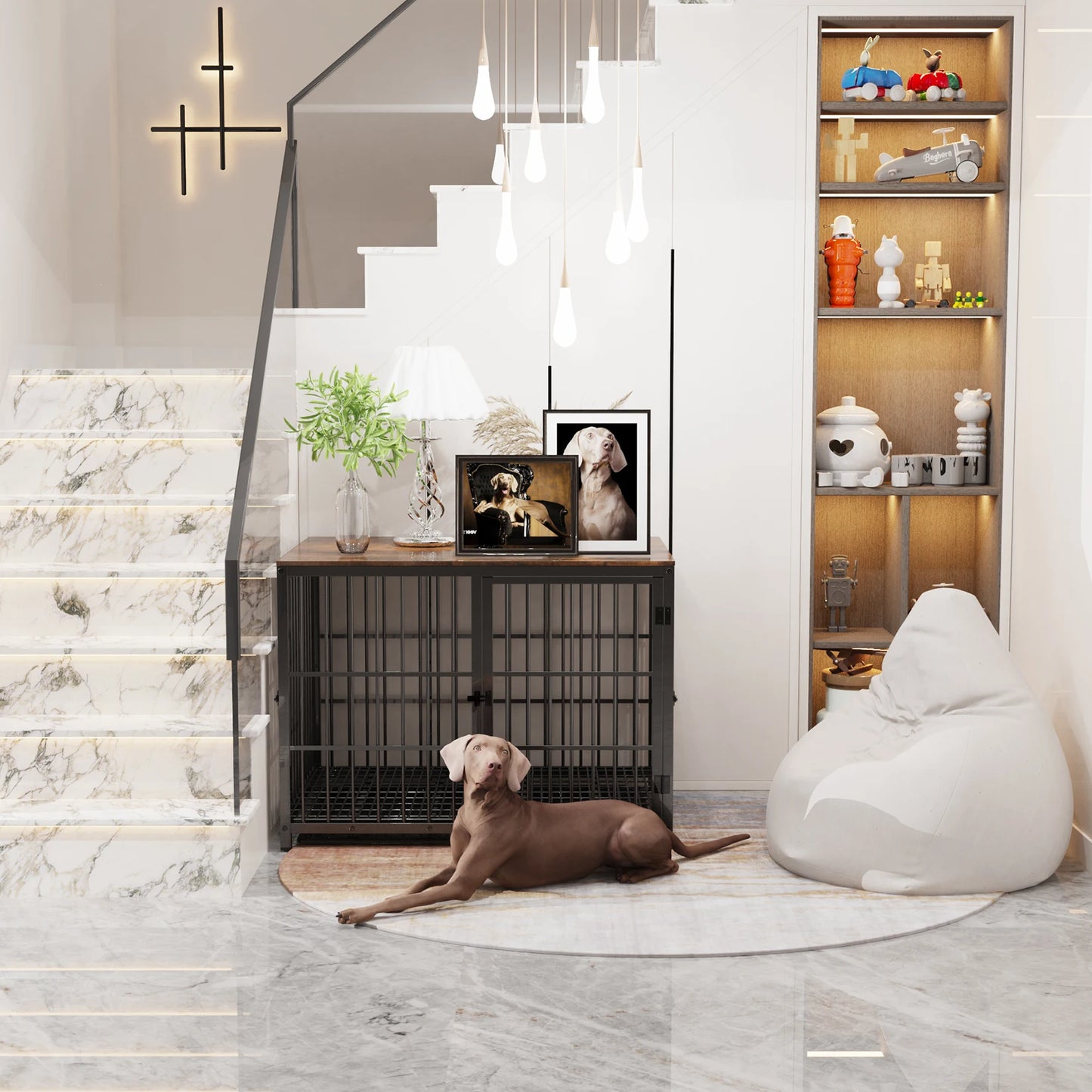 Metal Dog Kennel with Three Doors with Locks and Removable Tray