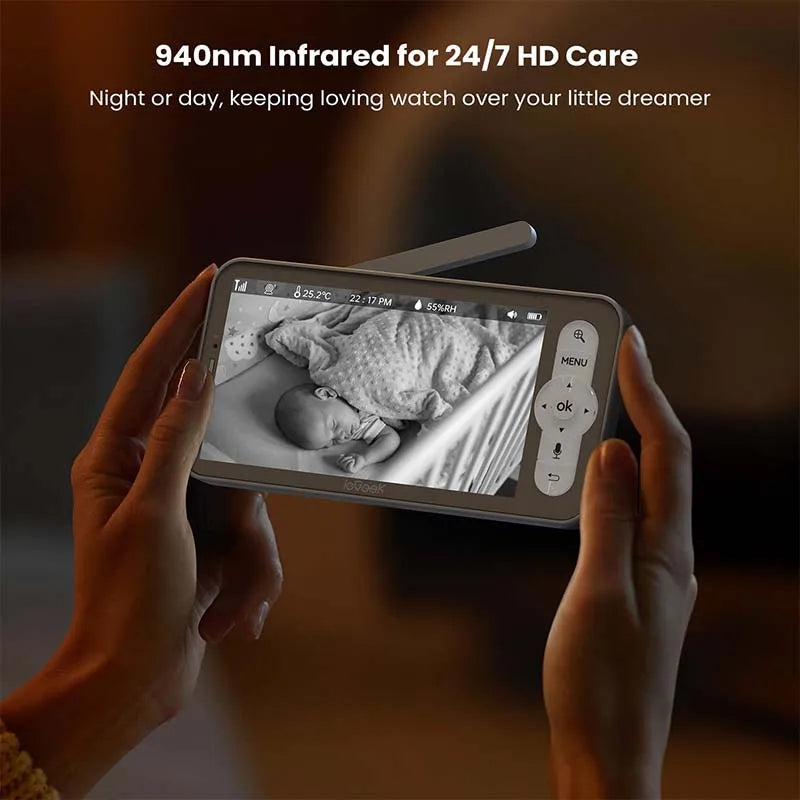 2K Camera and Audio - Video Monitor with 5" Screen - Night Vision, Two-Way Talk, Motion Detection