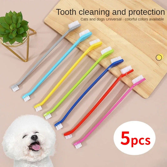 5pcs Double-head Long Handle Pet Toothbrush