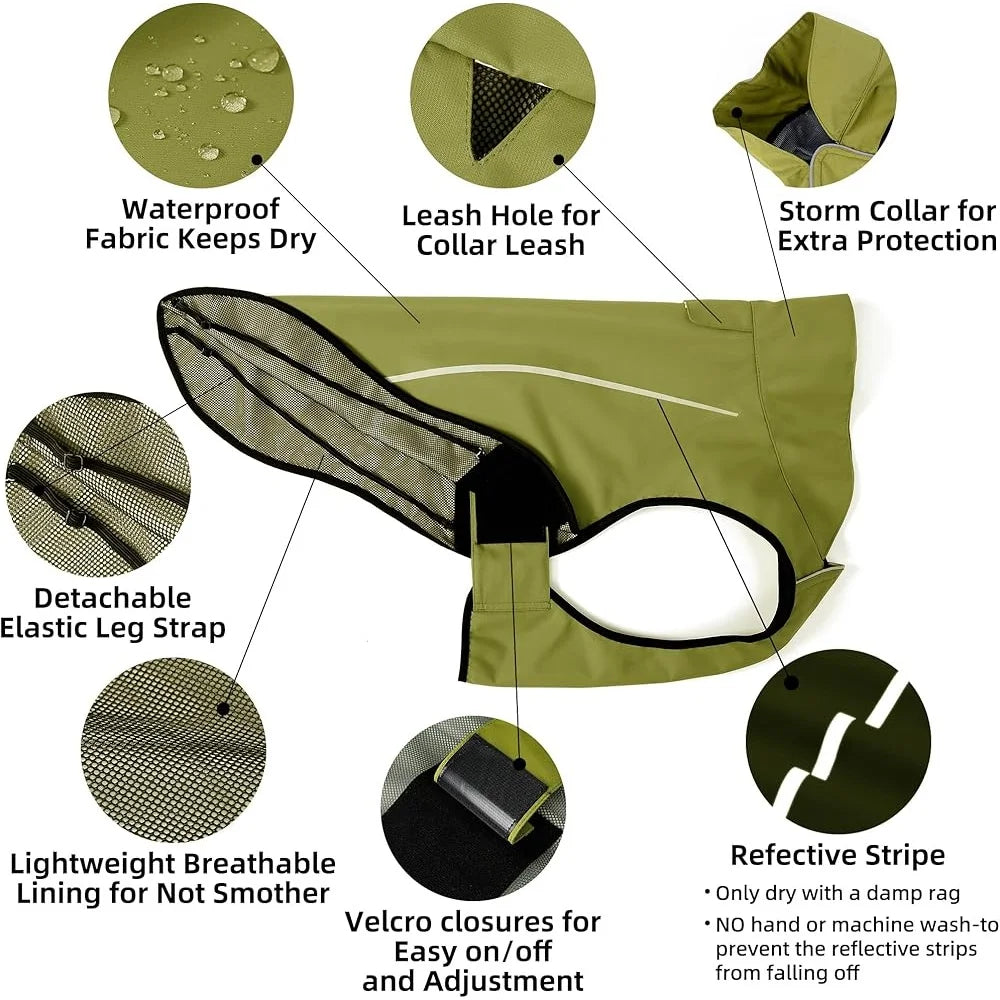 Adjustable Lightweight Breathable Waterproof Reflective Dog Raincoat
