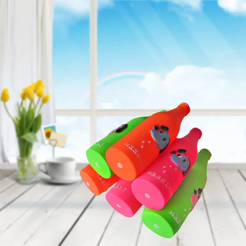 Silicone Squeaky Beer Bottle Dog Toy
