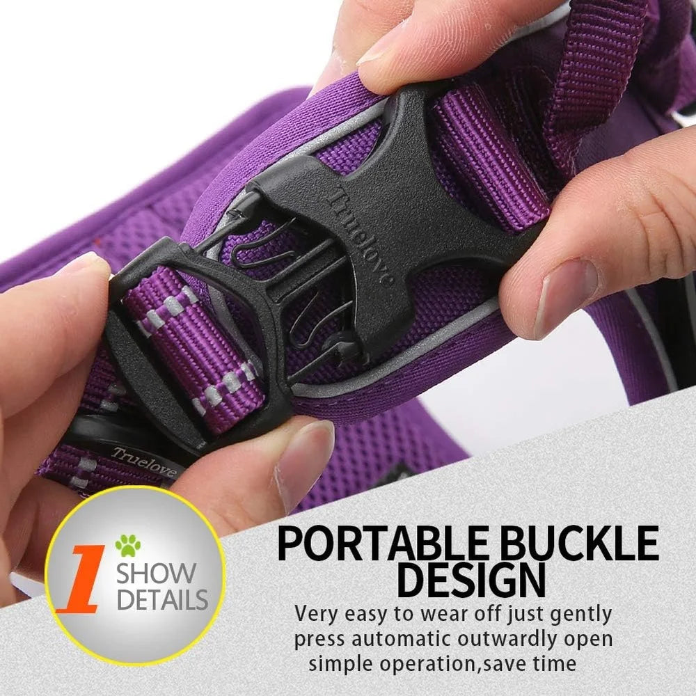 Reflective No Pull Dog Harness with Handle Two Leash Attachments