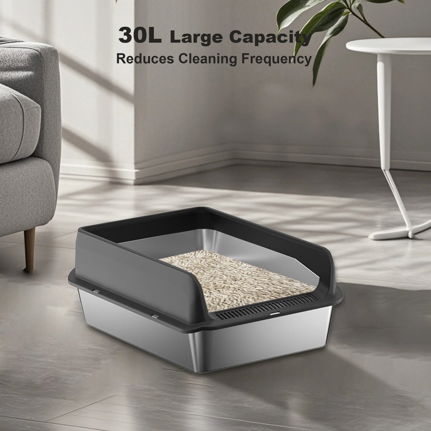 Stainless Steel Cat Litter Box Double Layer Litter Mat And Scoop Included