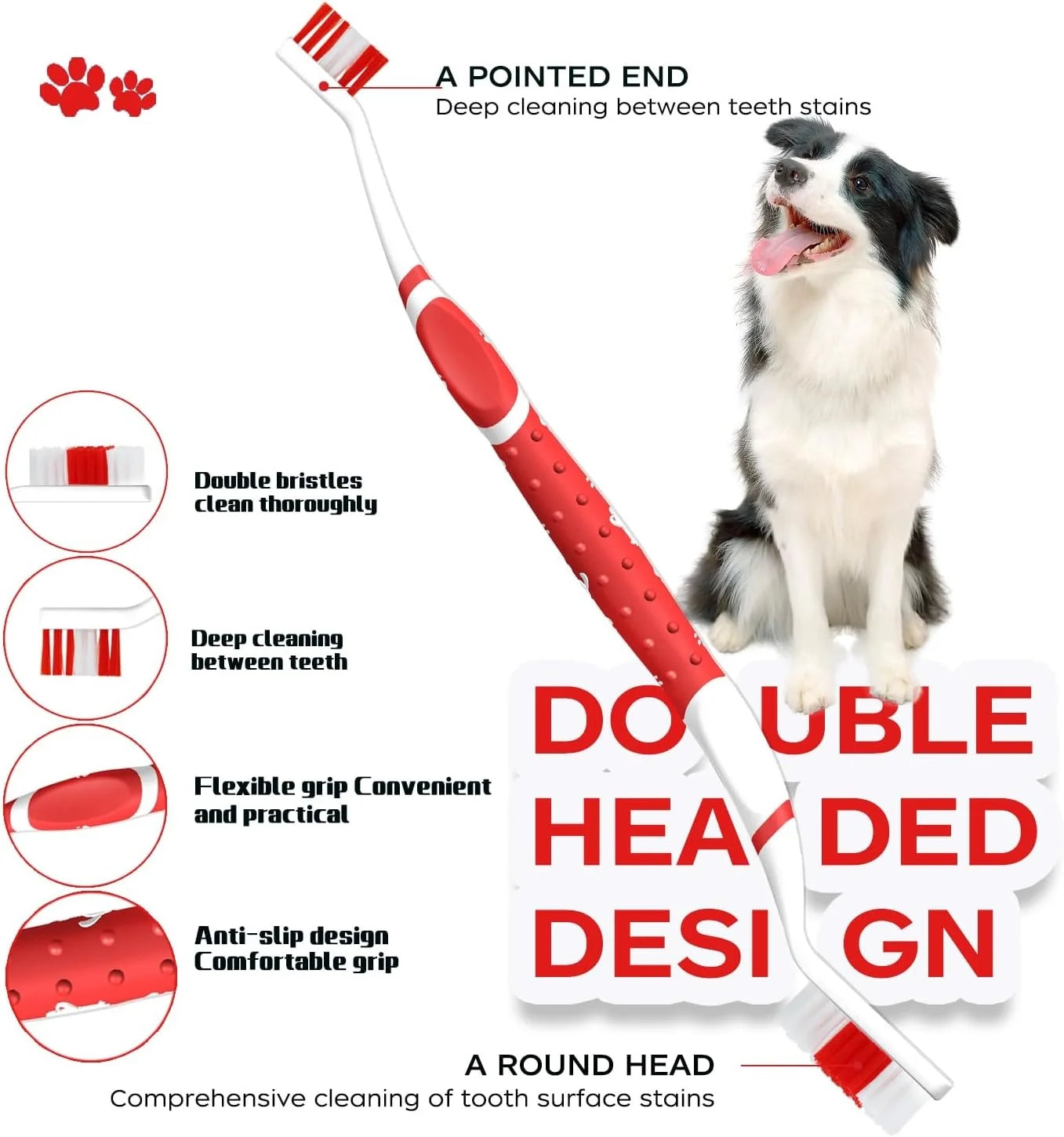 Non-Slip Dual Head Dog Toothbrush with Soft Bristles