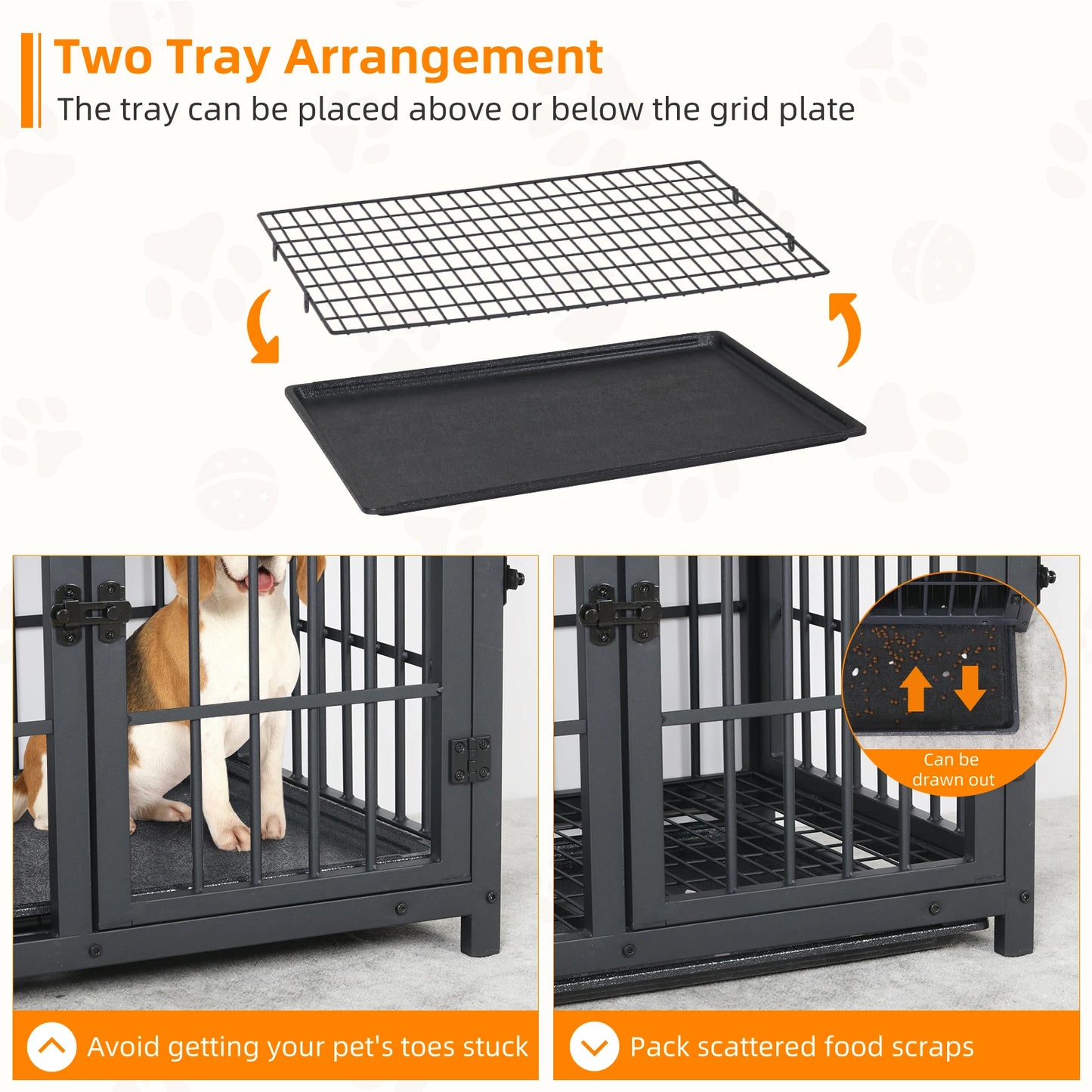 Metal Dog Kennel with Three Doors with Locks and Removable Tray