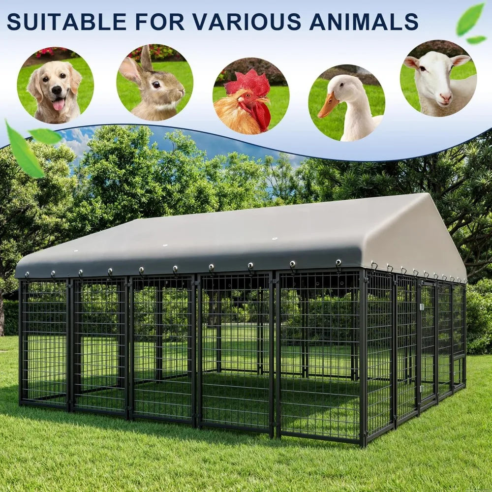Outdoor Heavy-Duty Spacious Dog Cage with Roof and Double Locks