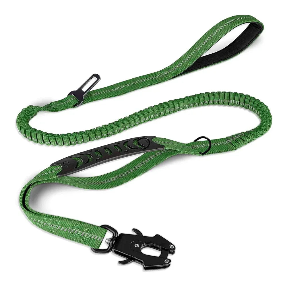 Heavy Duty No Pull Reflective Bungee Dog Leash with Car Seatbelt for Large Dogs