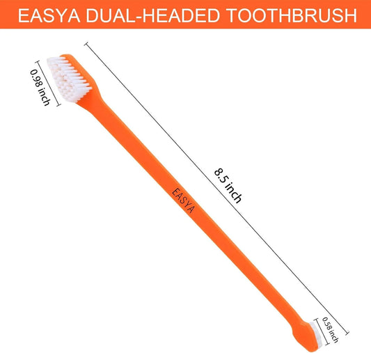 Double Headed Dog Toothbrush with Soft Bristles and Long Handle