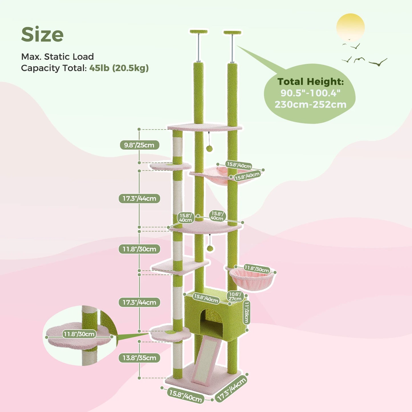 Adjustable Cat Tree and Scratching Post