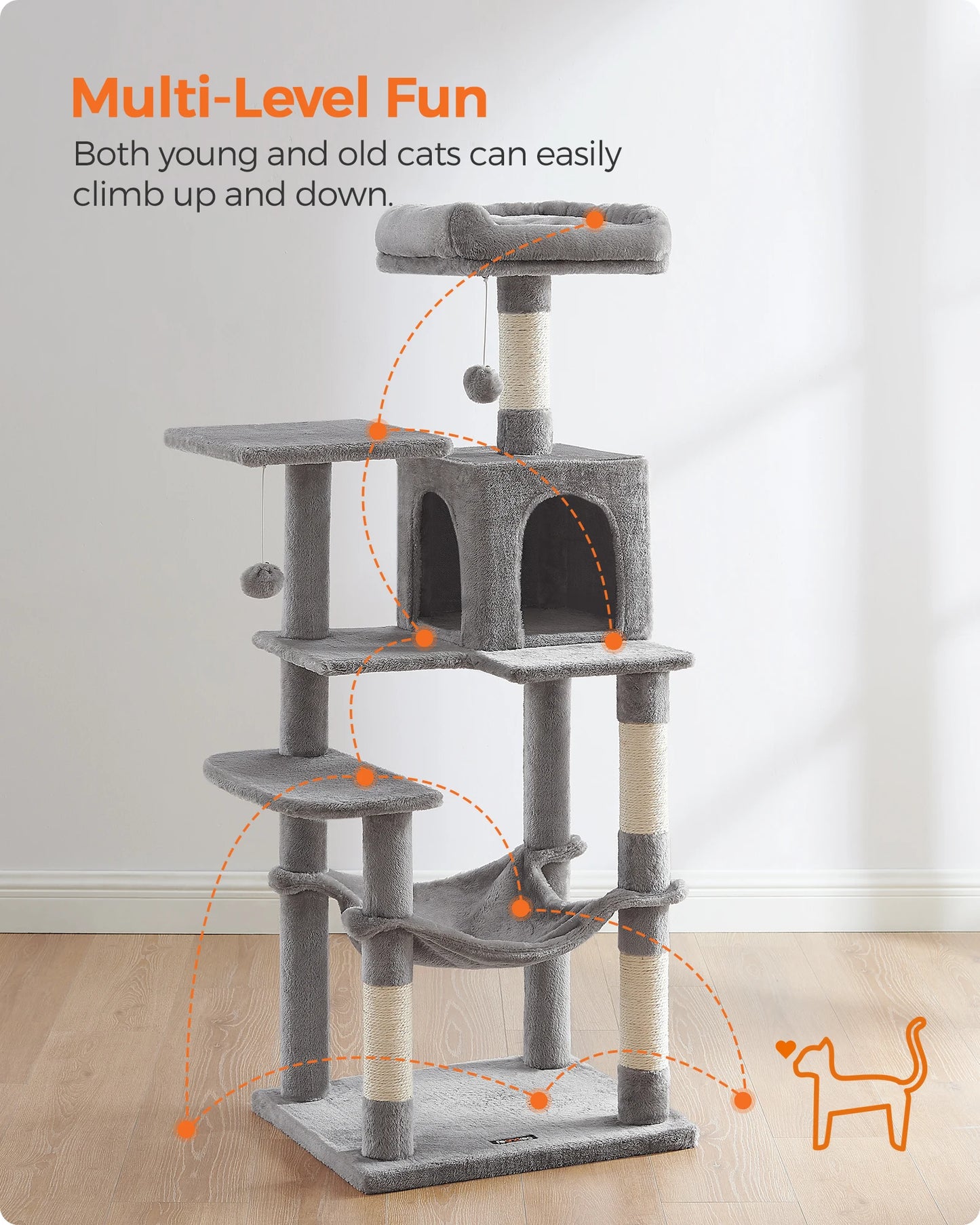 Multi-Level Cat Tower for Indoor Cats with 4 Scratching Posts