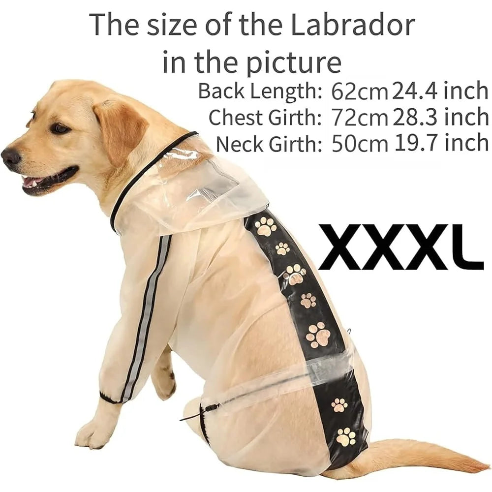 Transparent Hooded Waterproof Reflective Dog Raincoat
