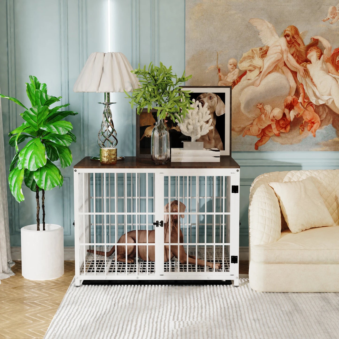 Metal Dog Kennel with Three Doors with Locks and Removable Tray