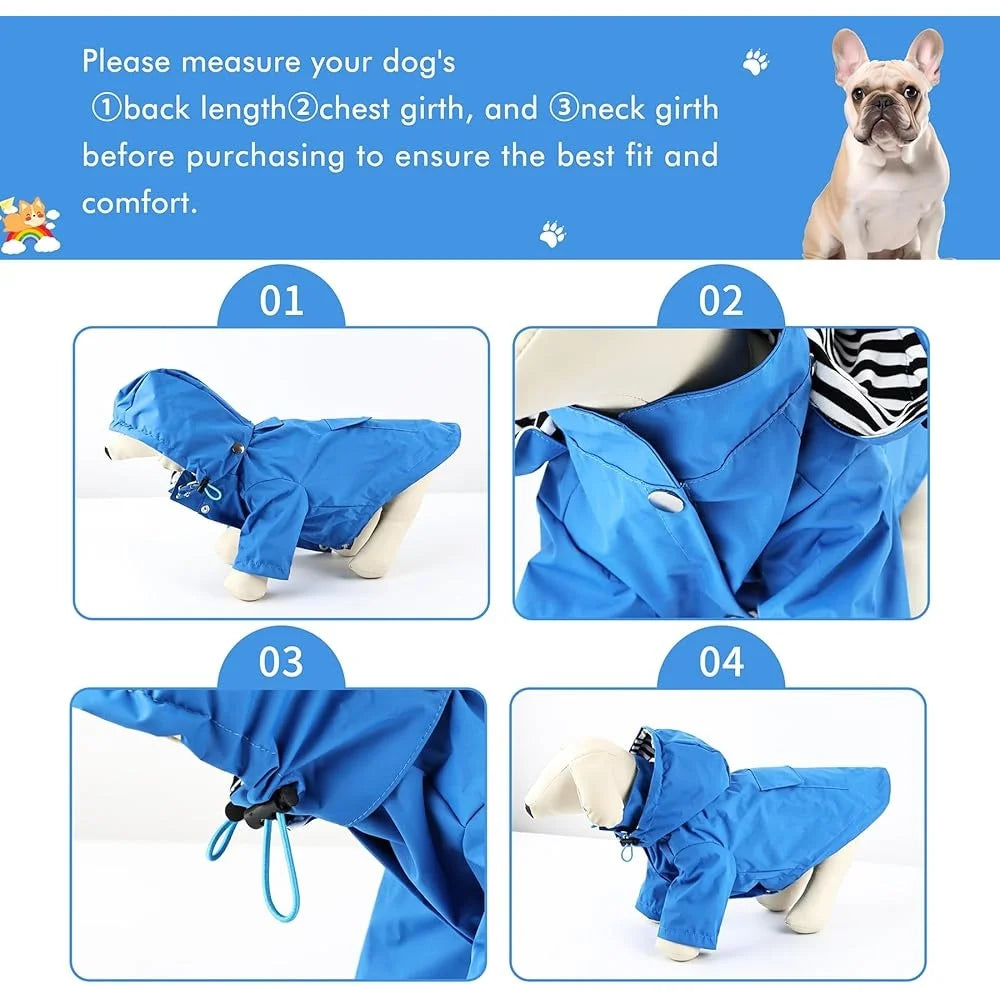 Adjustable Breathable Durable Waterproof Lightweight Dog Raincoat with Hood