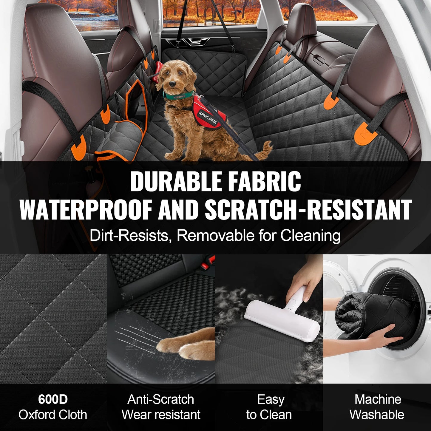 Heavy Duty Waterproof Dog Car Seat Cover with Mesh Window and Storage Pocket