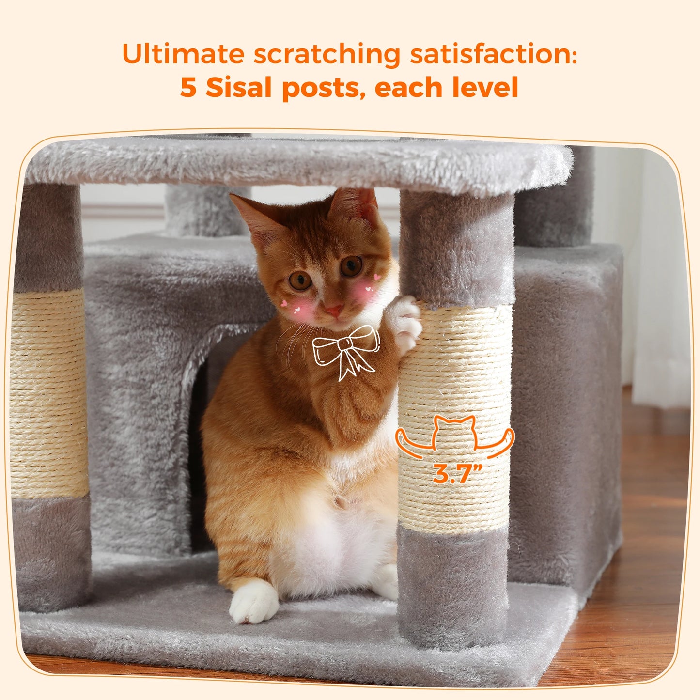 Large Spacious Indoor Cat Tree With Covered Scratching Post
