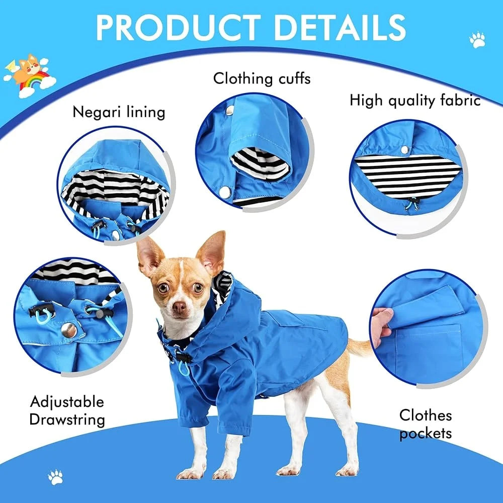 Adjustable Breathable Durable Waterproof Lightweight Dog Raincoat with Hood