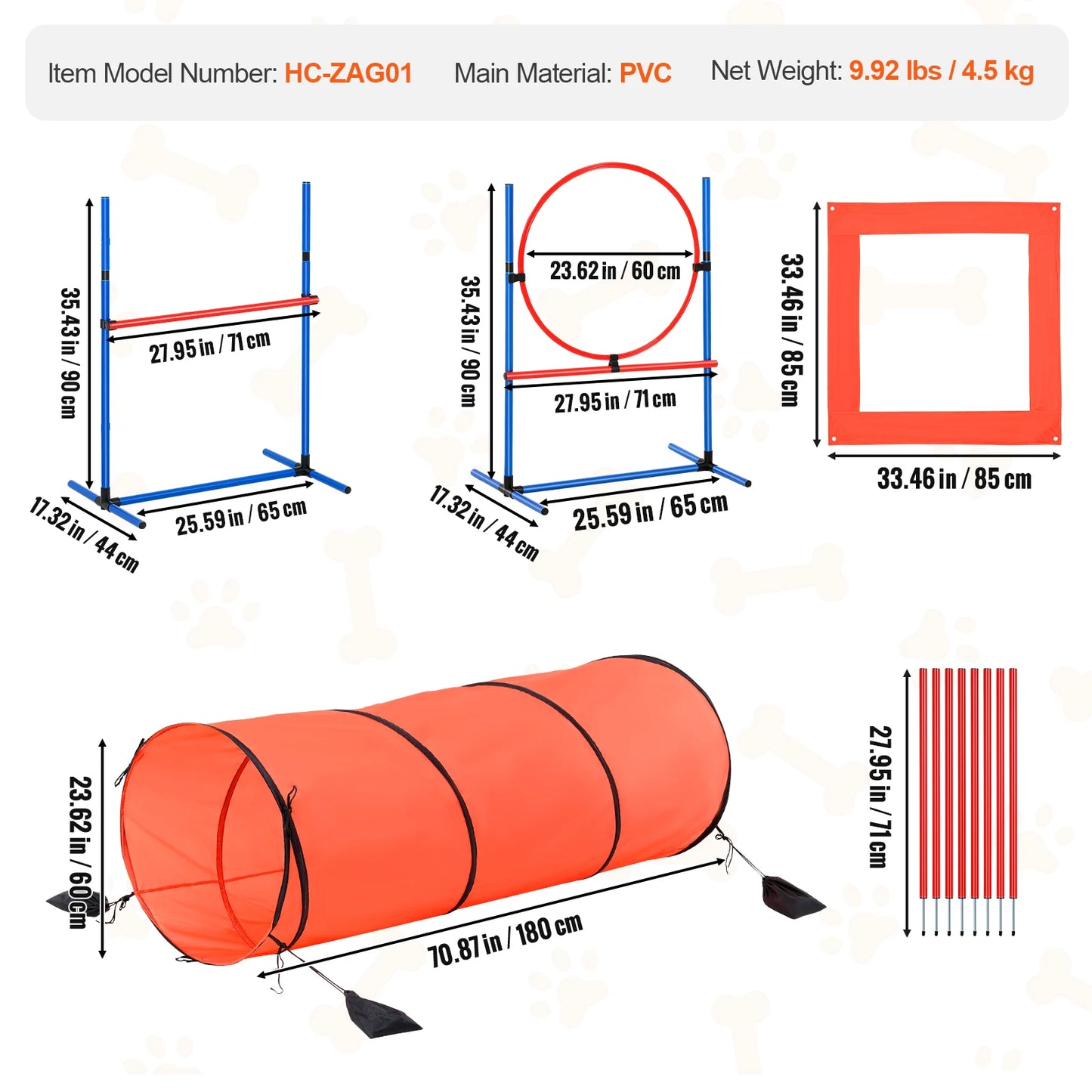 Dog Hurdle Cone Set Training Equipment with Height Adjustable Crossbar