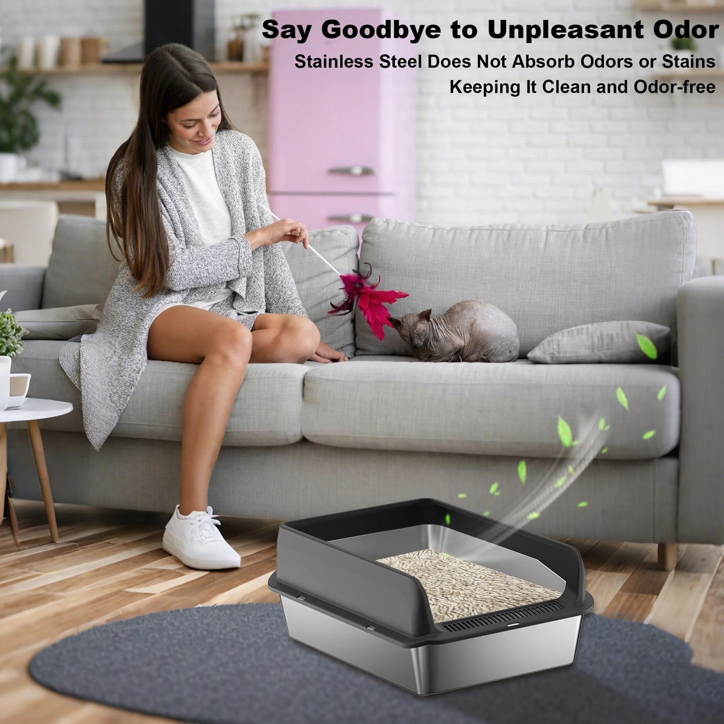 Stainless Steel Cat Litter Box Double Layer Litter Mat And Scoop Included