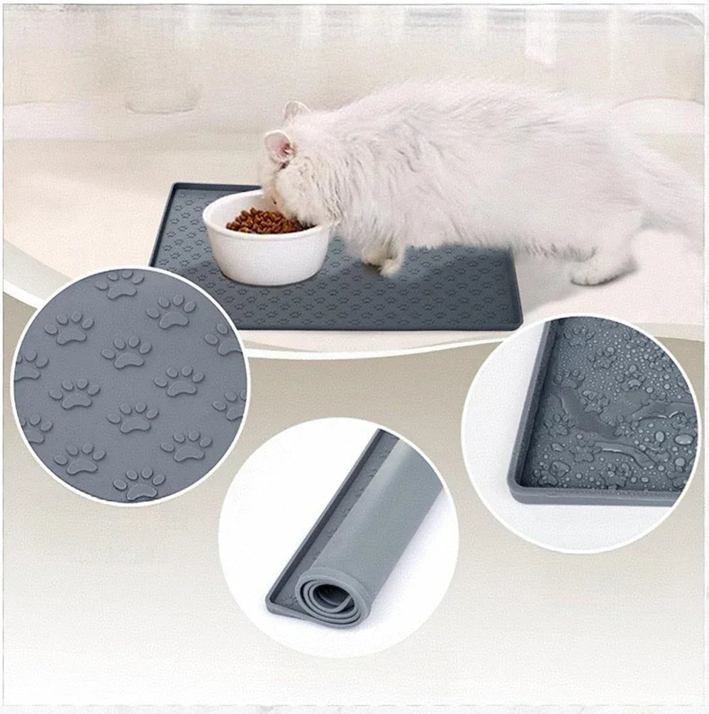 Silicone pet feeding mat with overflow protection