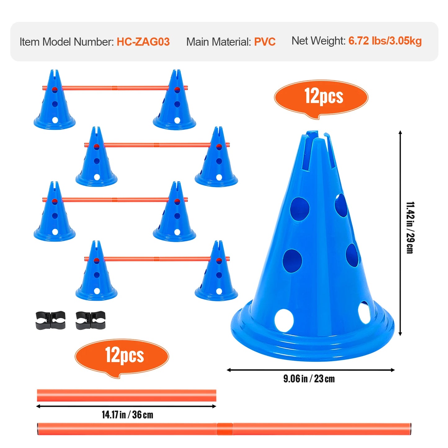 Dog Hurdle Cone Set Training Equipment with Height Adjustable Crossbar