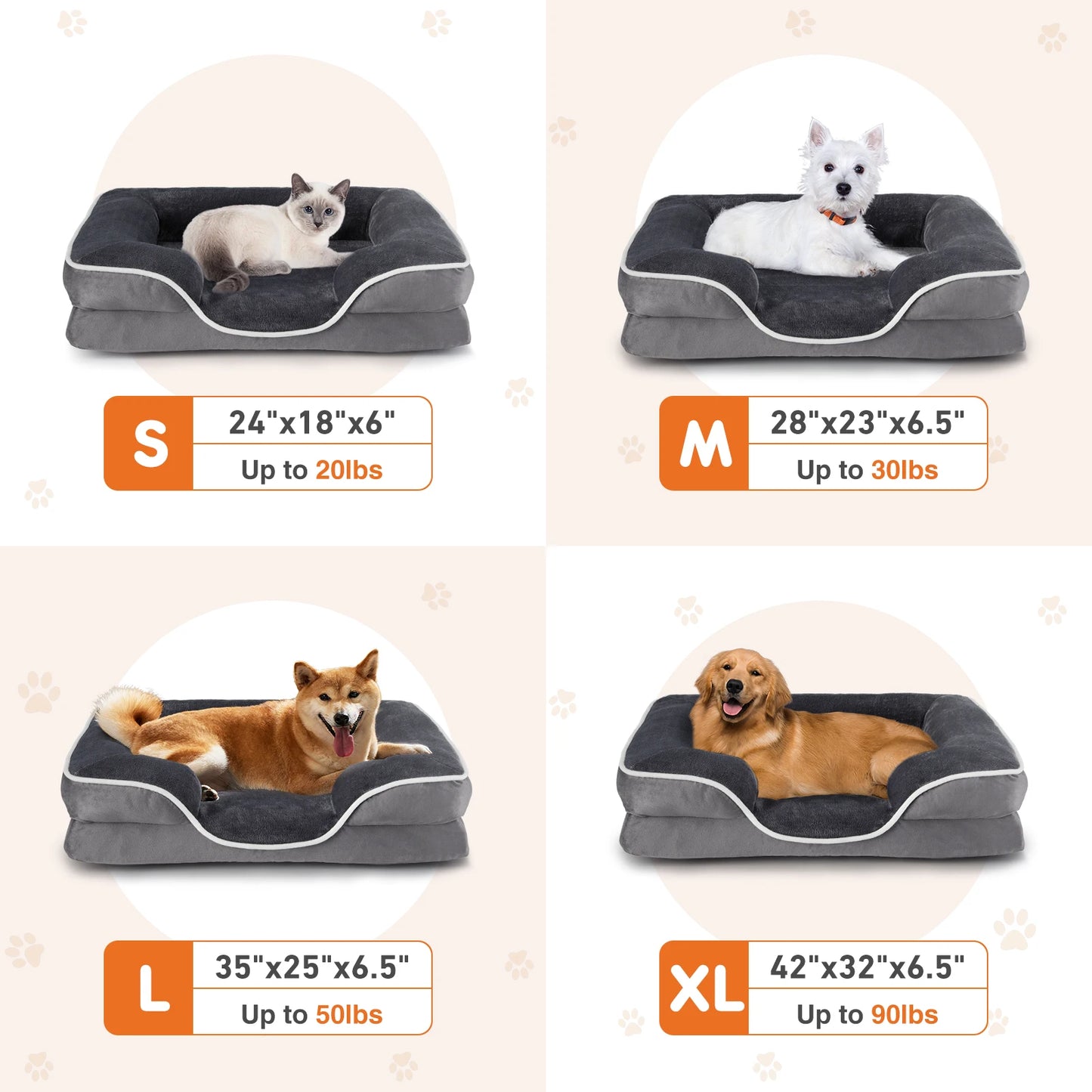 Orthopedic Memory Foam Pet Bed with Washable Removable Cover Non-Slip Base Waterproof Liner