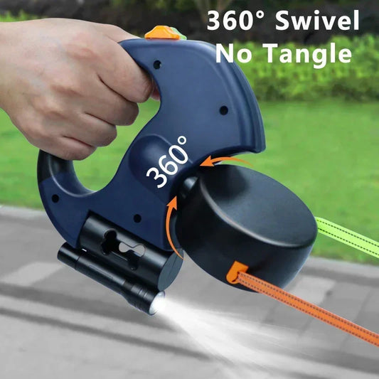 Retractable Dual Doggie Leash with LED Light No Tangle for Each Dog