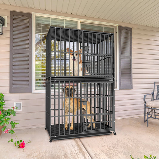 Heavy Duty Dog Kennel with Removable Tray and Steel Lock Latch