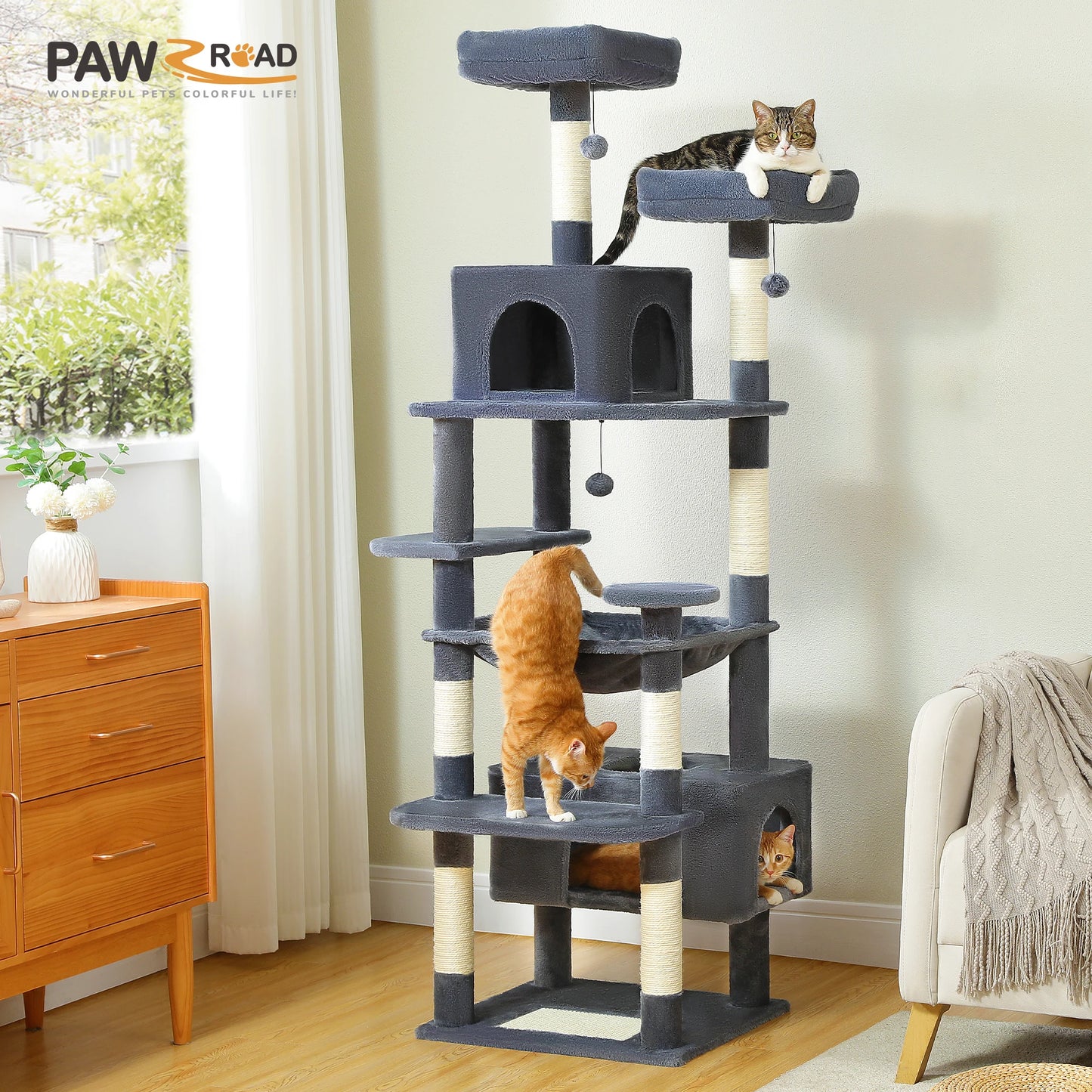 Large Spacious Indoor Cat Tree With Covered Scratching Post