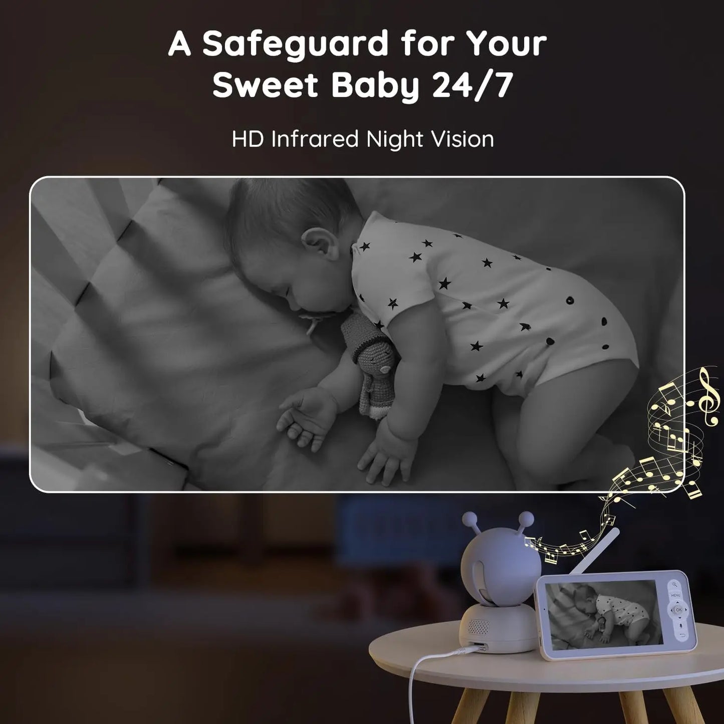 5'' Screen Control WIFI Monitor Camera, Two-Way Talk, Motion & noise Detection, Auto Tracking, Night Vision