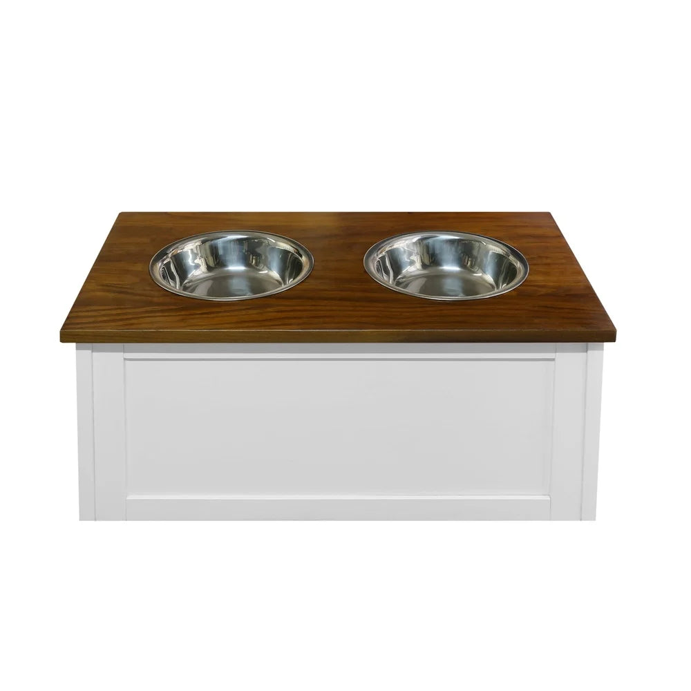 Solid Wood Stand with Storage, Two Bowls and Easy Assembly