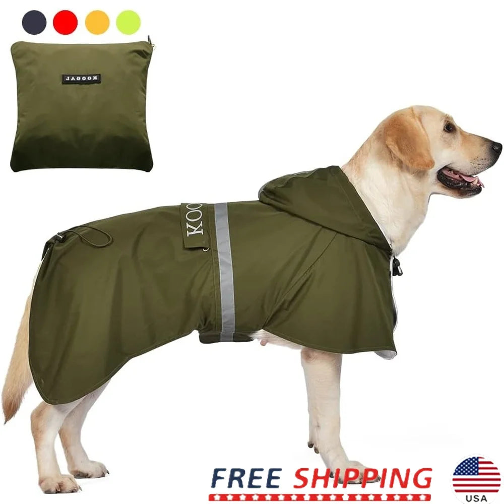Comfortable Lightweight Adjustable Waterproof Windproof Dog Raincoat