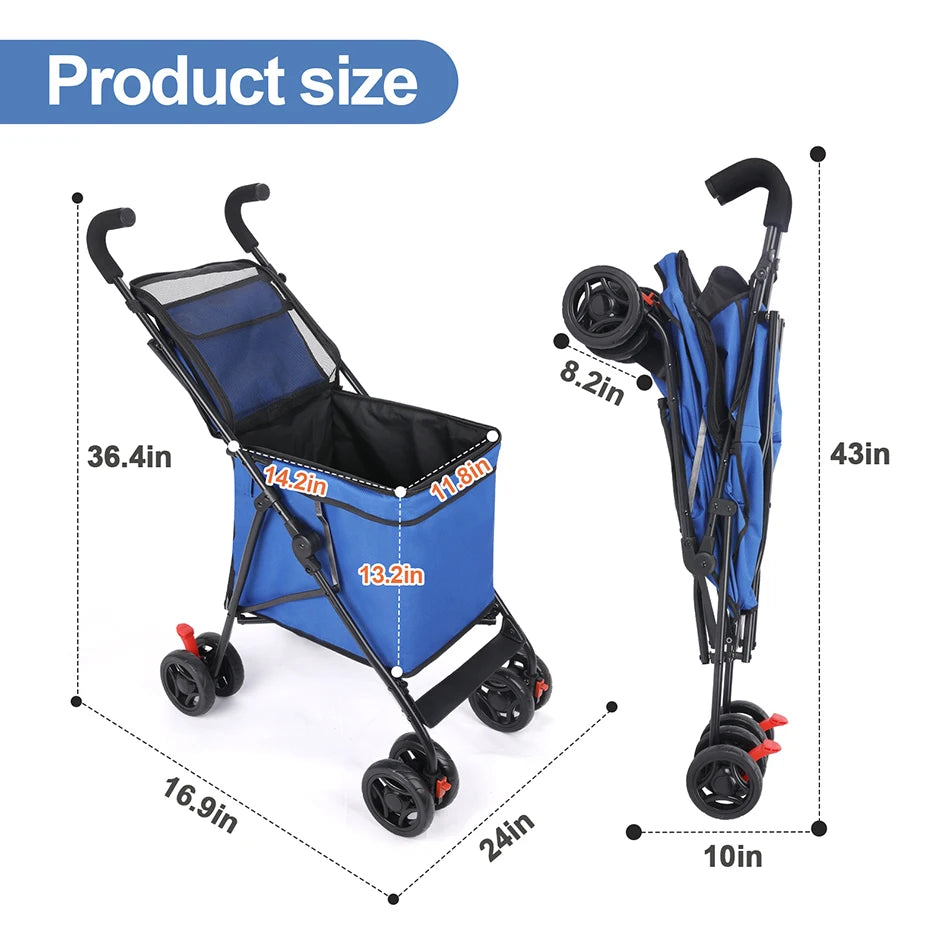 Waterproof Folding Pet Stroller with 4 Wheels