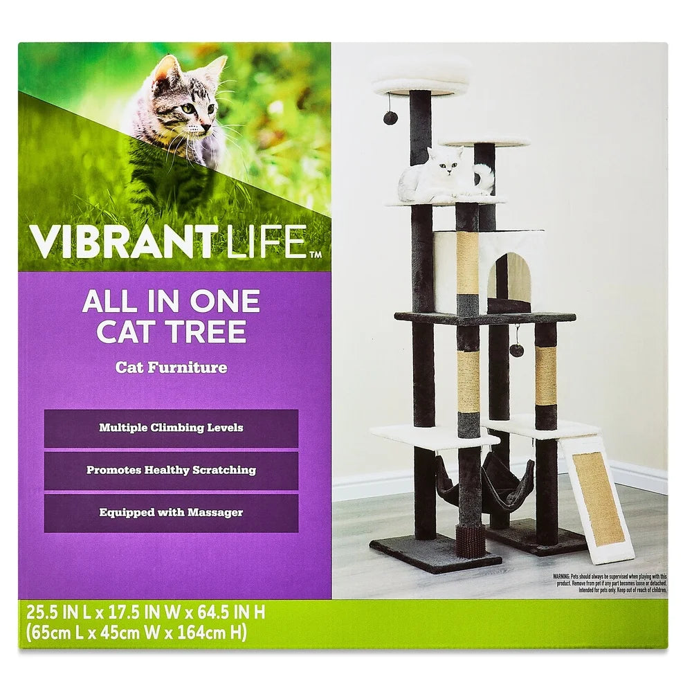 Interactive 7-Level Multi-Functional Cat Tree Tower with Hammock Scratching Posts Rubber Massager
