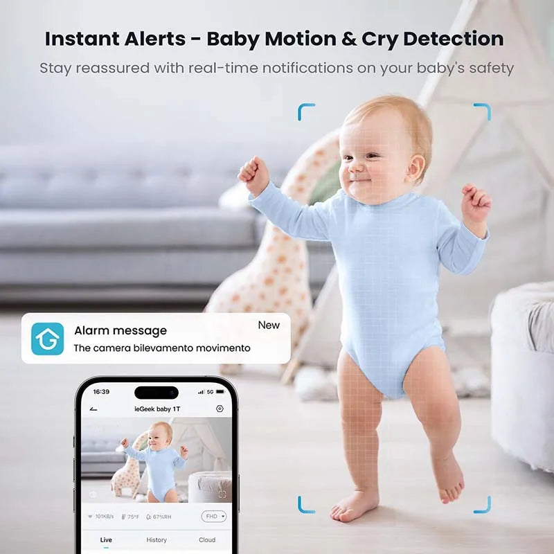 2K Camera and Audio - Video Monitor with 5" Screen - Night Vision, Two-Way Talk, Motion Detection