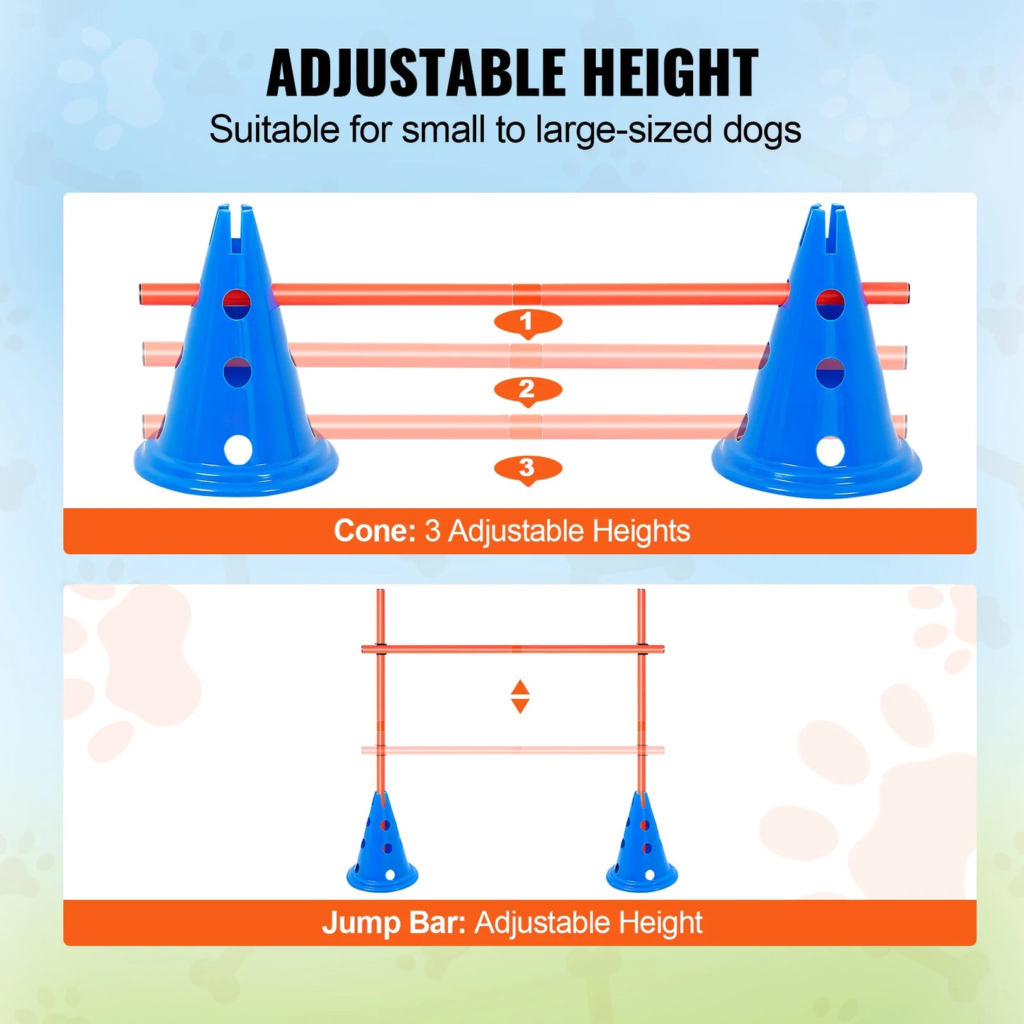 Dog Hurdle Cone Set Training Equipment with Height Adjustable Crossbar