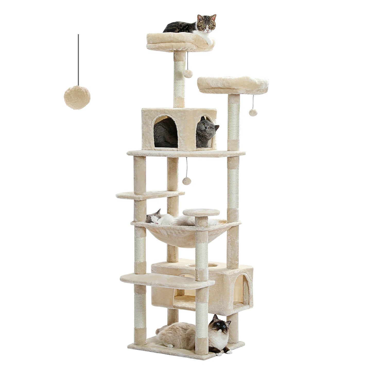 Large Spacious Indoor Cat Tree With Covered Scratching Post