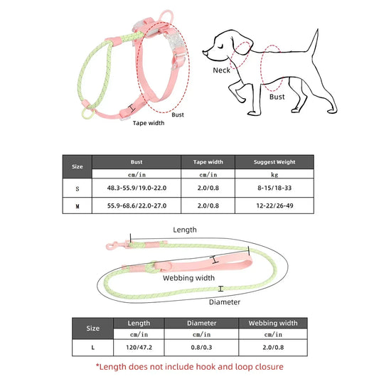 No Pull Safety Reflective Nylon Leash and Harness for Small And Medium Dogs
