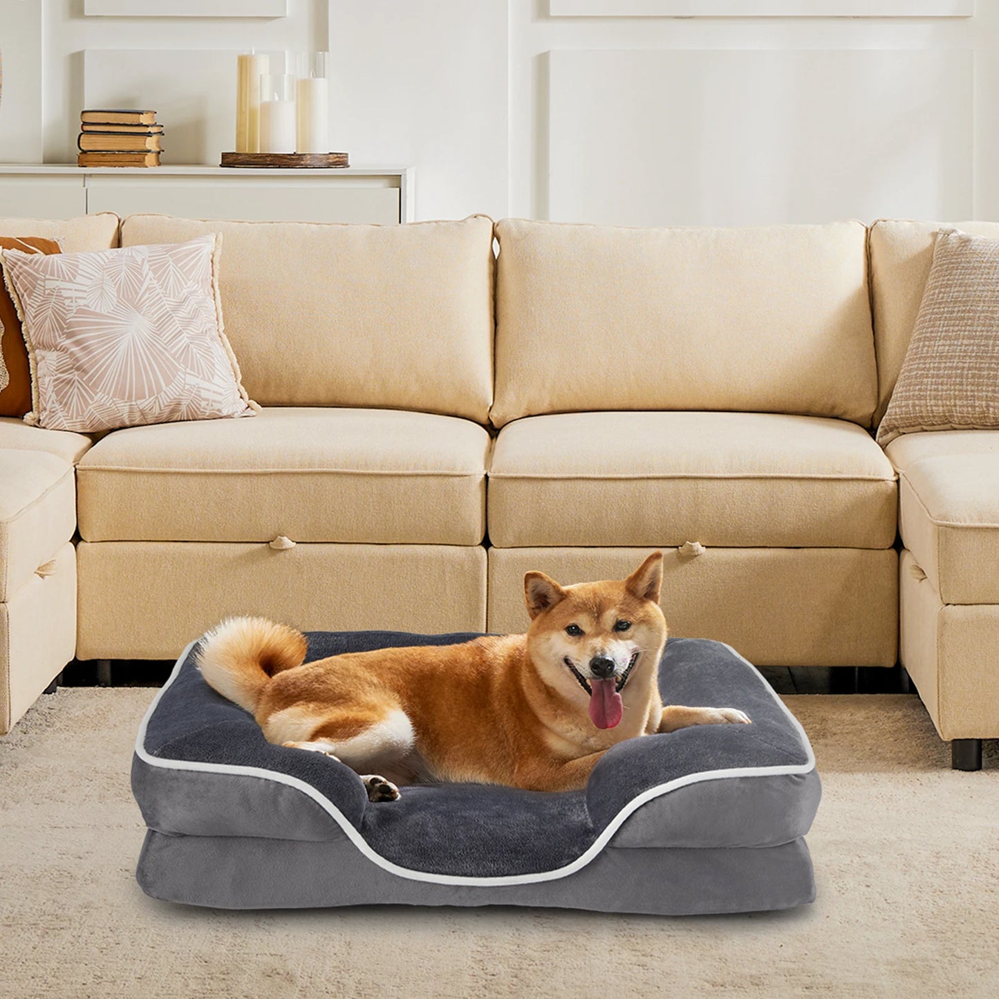 Orthopedic Memory Foam Pet Bed with Washable Removable Cover Non-Slip Base Waterproof Liner