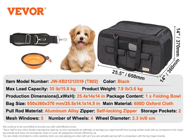 Breathable Pet Carrier with Wheels and Shoulder Strap for Travel