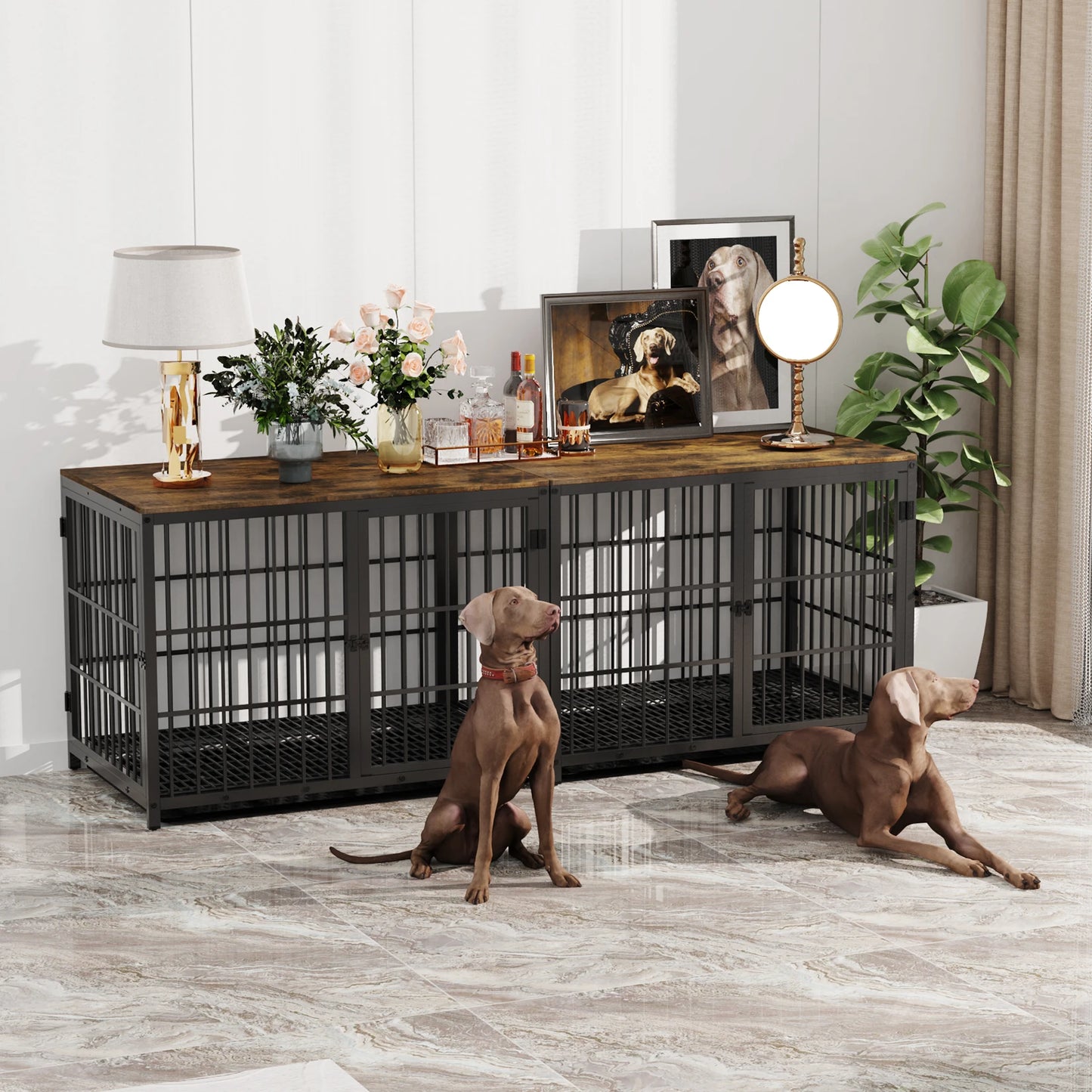 Metal Dog Kennel with Three Doors with Locks and Removable Tray