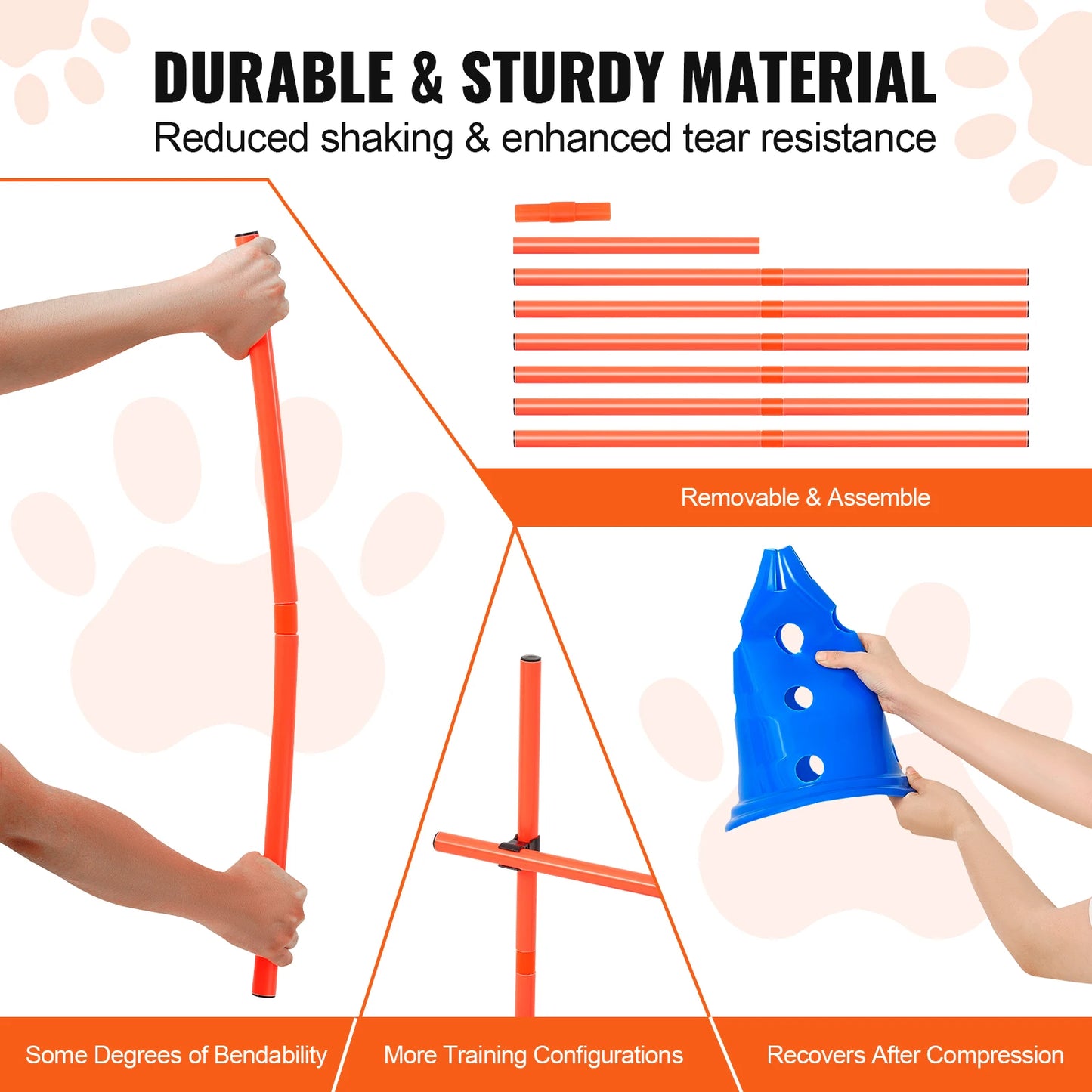 Dog Hurdle Cone Set Training Equipment with Height Adjustable Crossbar
