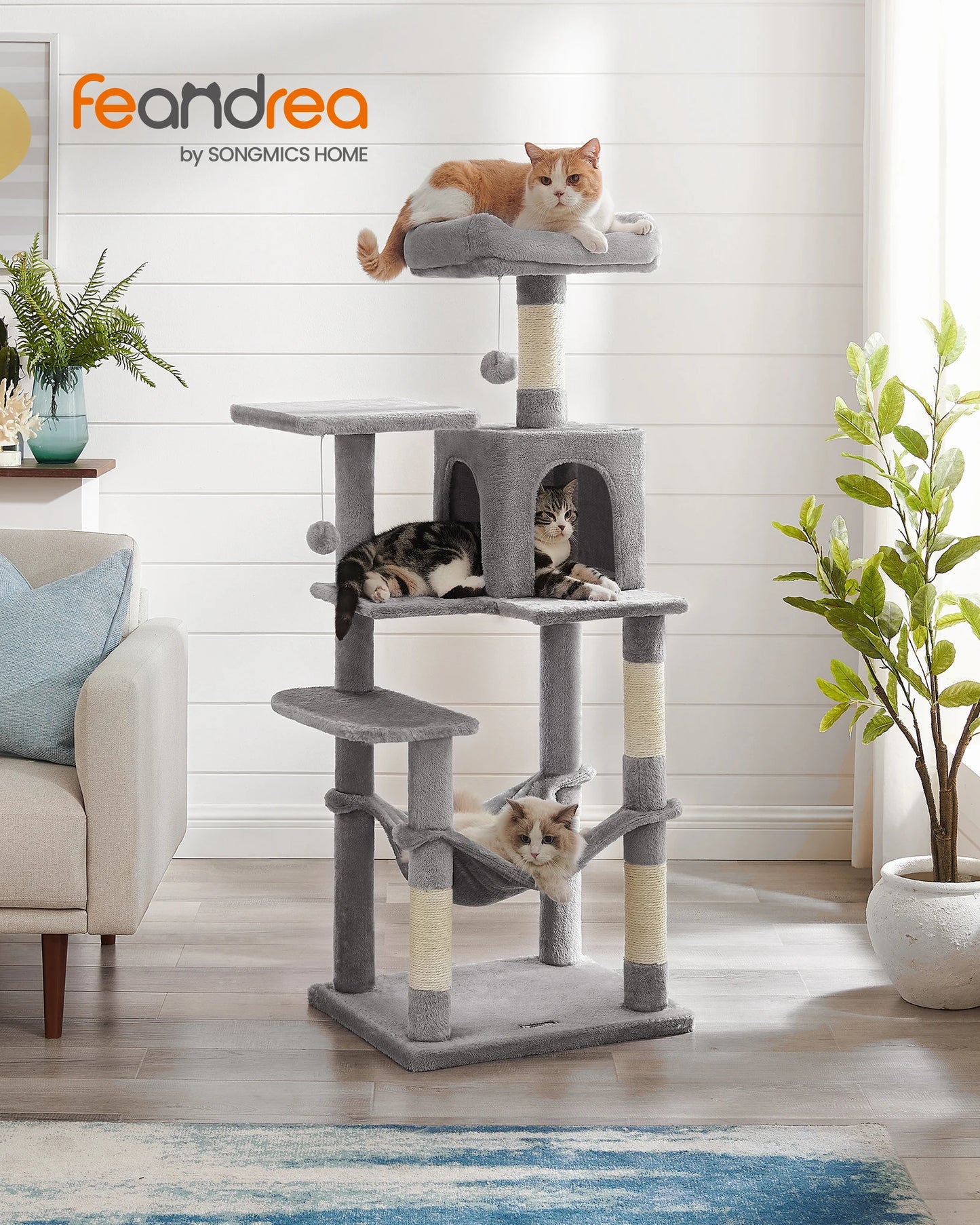 Multi-Level Cat Tower for Indoor Cats with 4 Scratching Posts