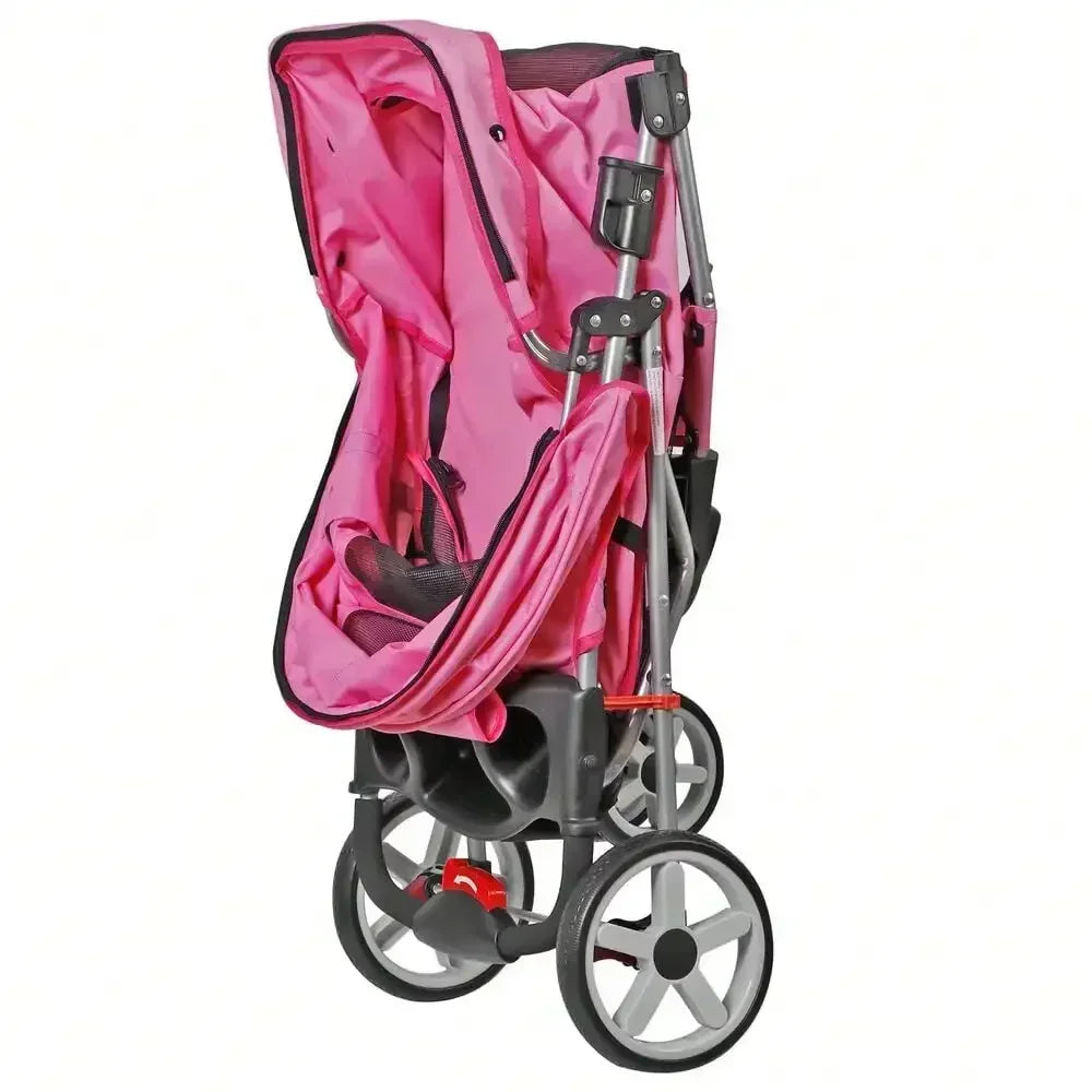 Foldable 3 Wheels Pet Stroller for Dog/ Cat with Cup Holder