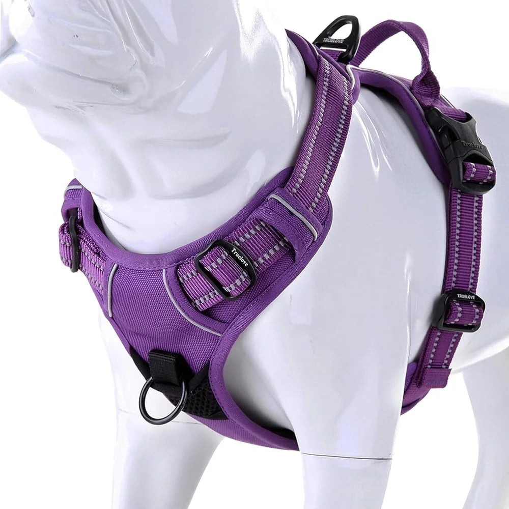 Reflective No Pull Dog Harness with Handle Two Leash Attachments